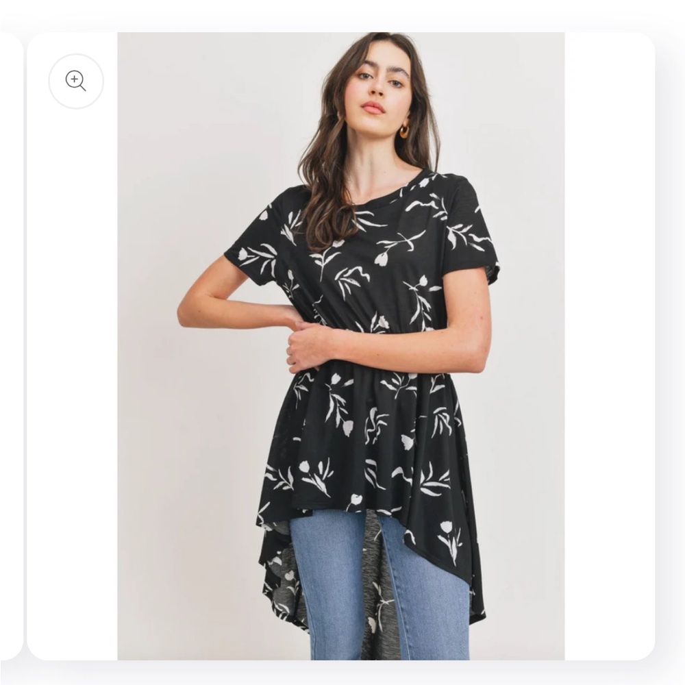 High-Low Floral Shirt, Black & White